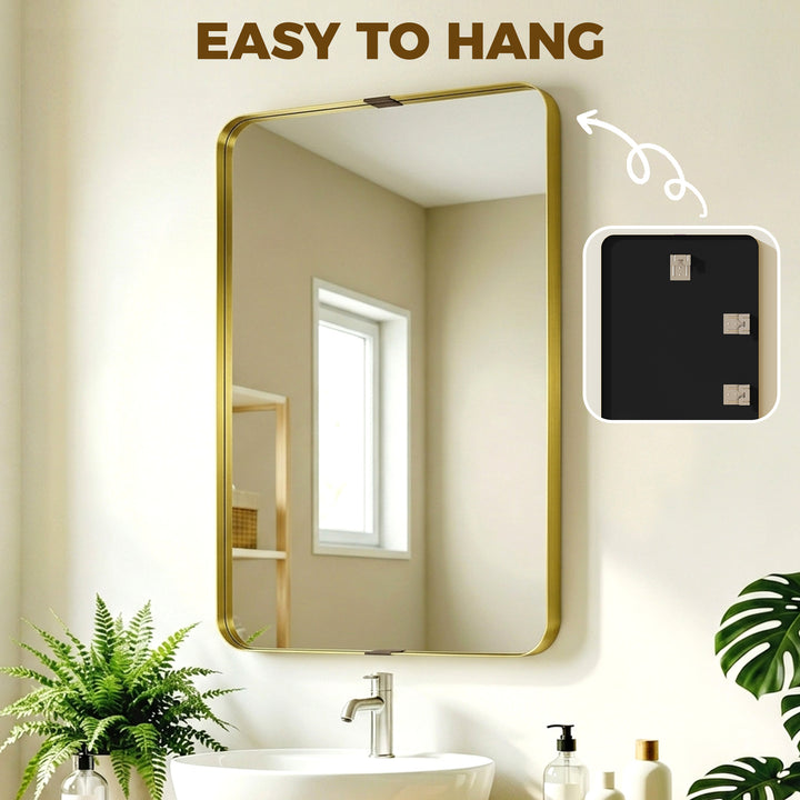 Rectangular Wall Mirror, 90 x 60 cm Wall Mounted Bathroom Mirror w/ Al