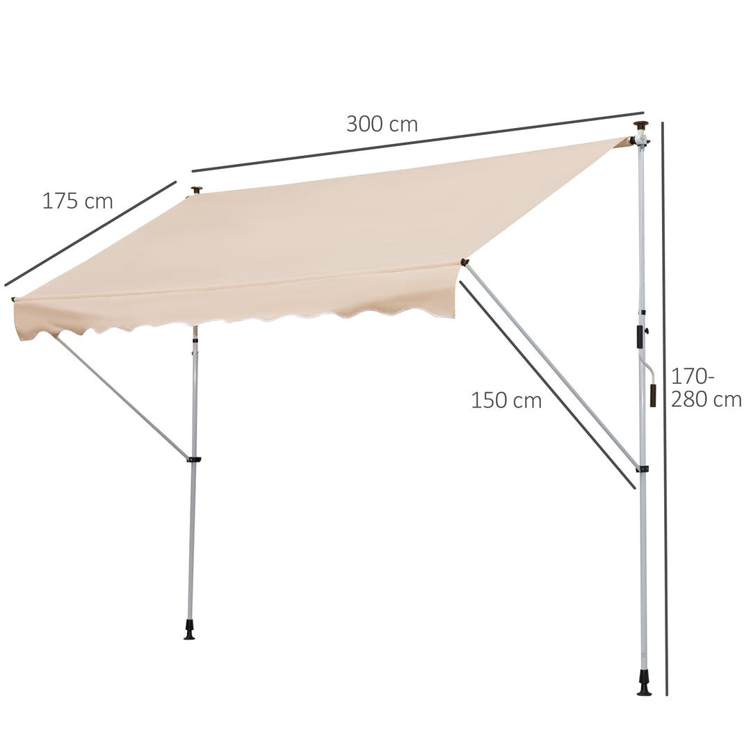 Outsunny 3x1.5m Garden Patio Manual Awning Canopy Sun Shade Shelter Retractable Adjustable Aluminium Frame Beige