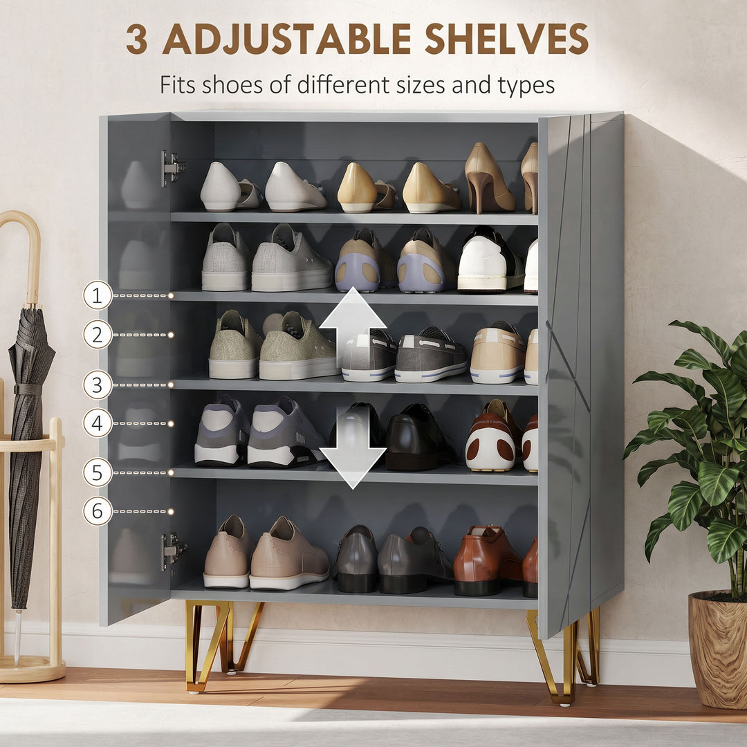 Narrow Shoe Storage Cabinet with Soft-Close Hinges and Adjustable Shel