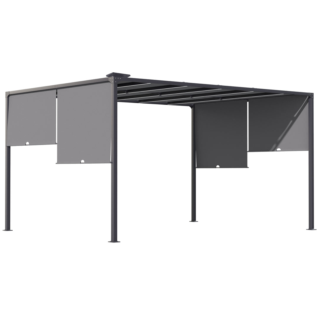 3(m) x 4m Metal Pergola with LED Lights, Outdoor Garden Pergola with Sliding Roof, Solar Powered, for BBQ, Lawn, Dark Grey