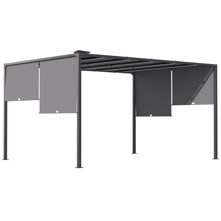 3(m) x 4m Metal Pergola with LED Lights, Outdoor Garden Pergola with Sliding Roof, Solar Powered, for BBQ, Lawn, Dark Grey