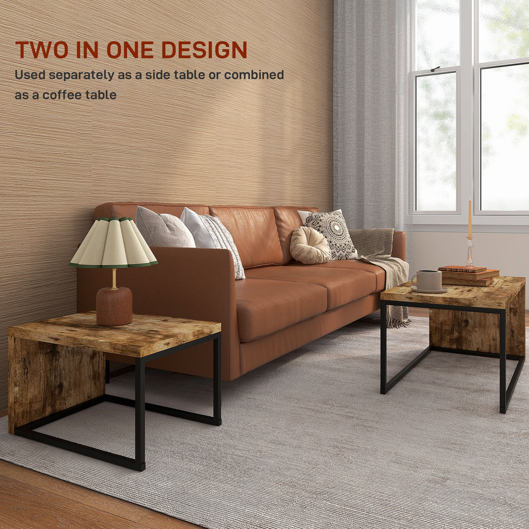 Coffee Tables Set of 2, Industrial Nest of Tables with Metal Frame for Living Room Bedroom, Rustic Brown