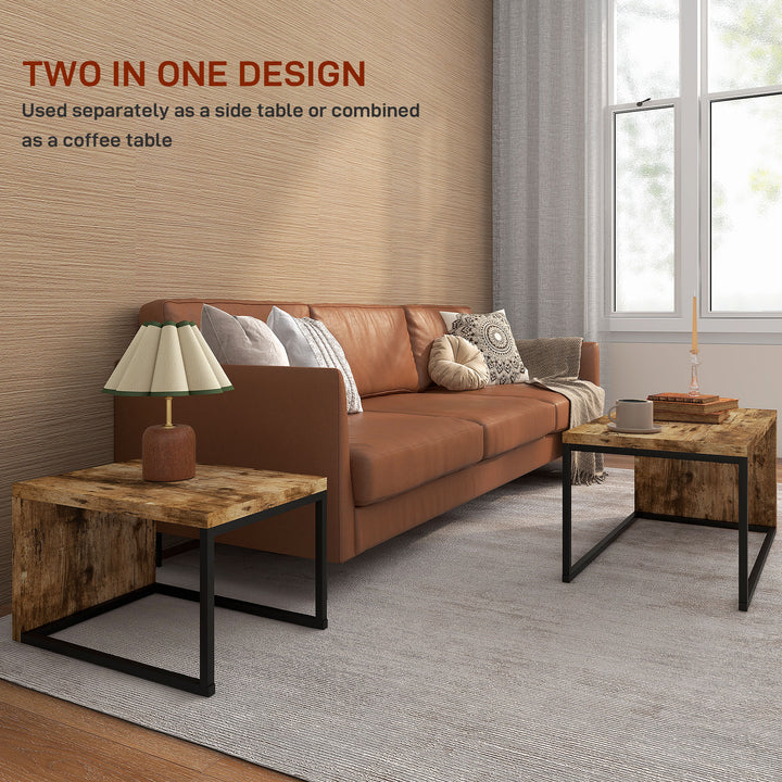 Coffee Tables Set of 2, Industrial Nest of Tables with Metal Frame for Living Room Bedroom, Rustic Brown