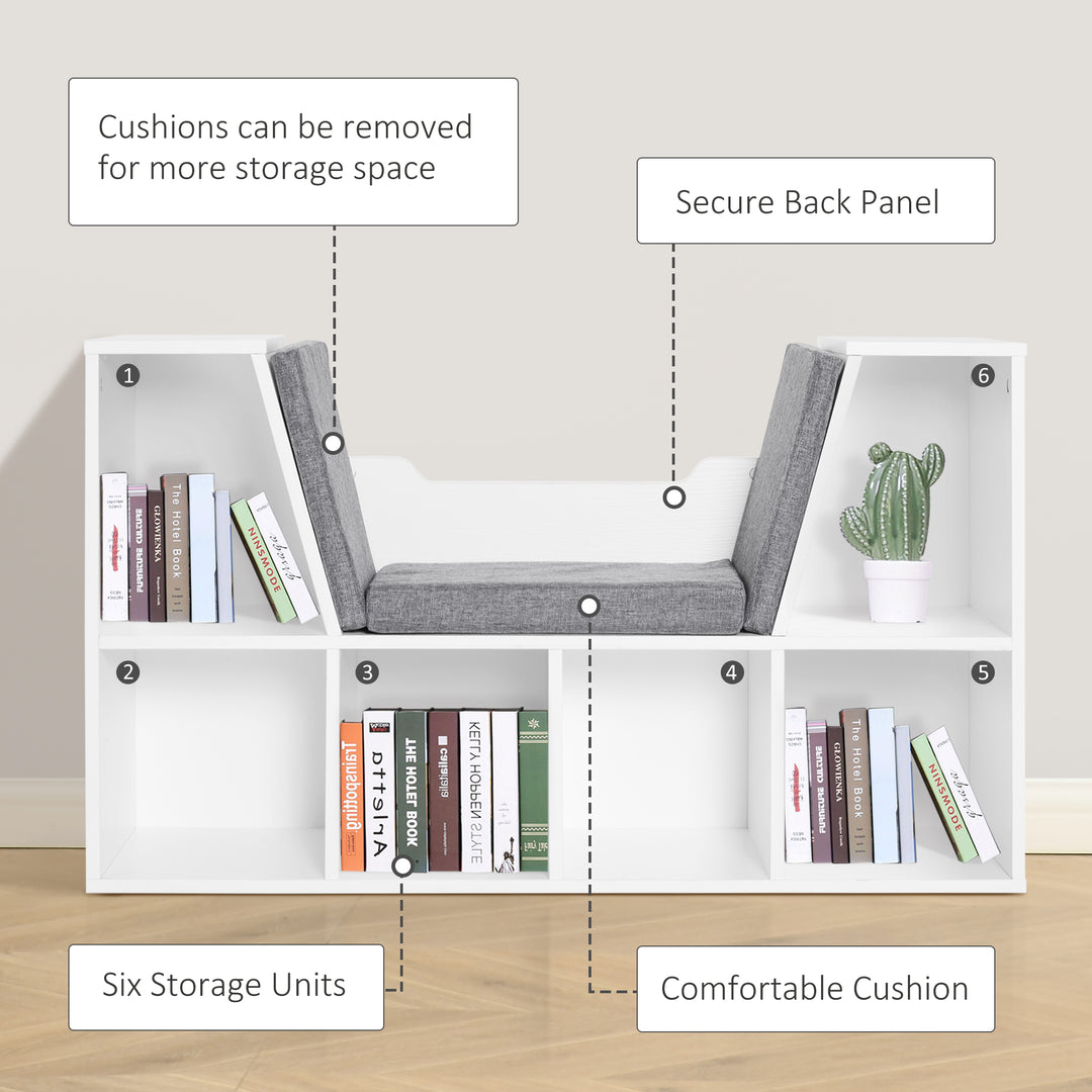 HOMCOM Cosy Reading Nook: Cushioned Bookcase Seat, Storage Sideboard for Kids' Bedrooms & Lounges, Pristine White | Aosom UK