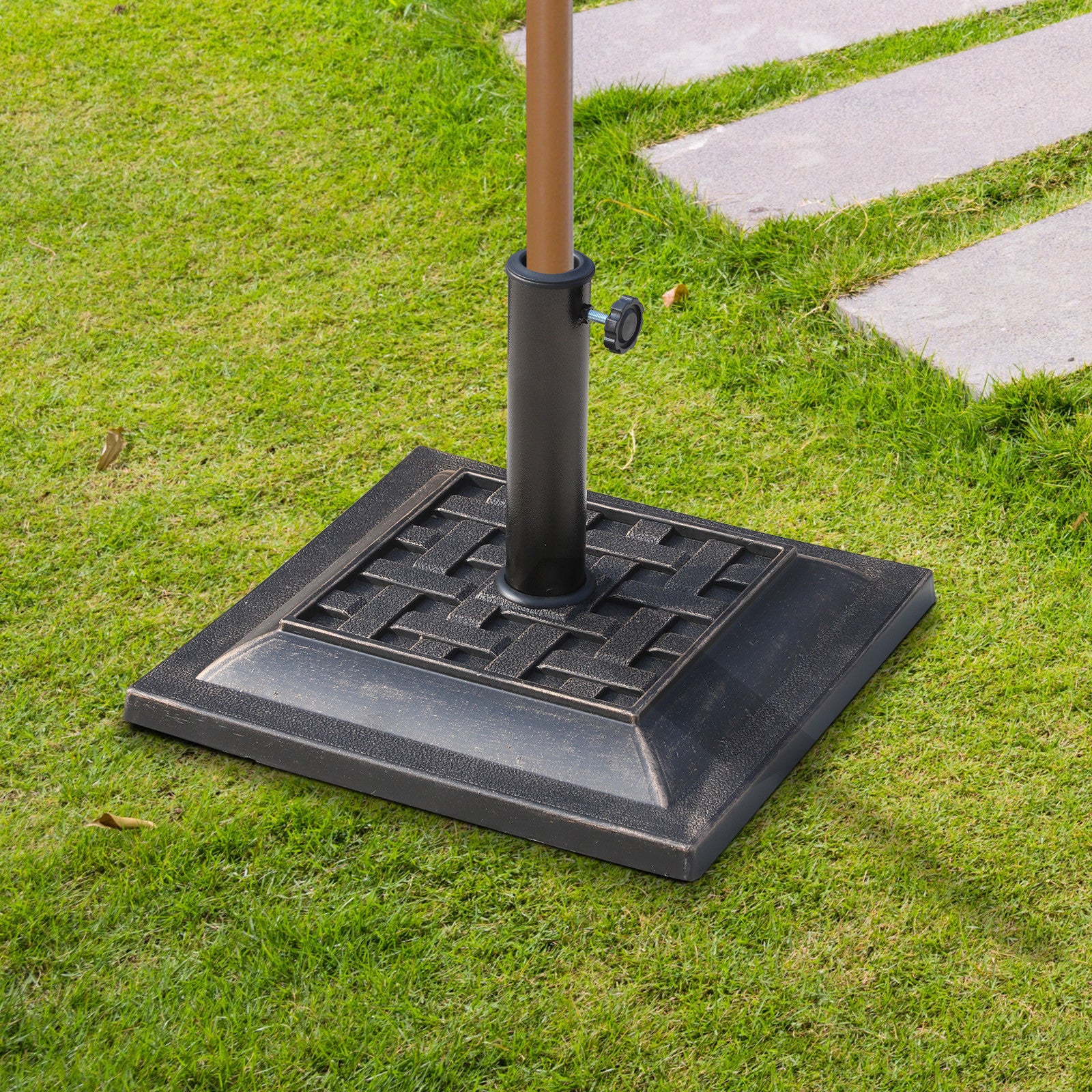 9kg Square Garden Parasol Base Holder Resin Outdoor Market Umbrella Stand with Adjustable Coupler, Bronze