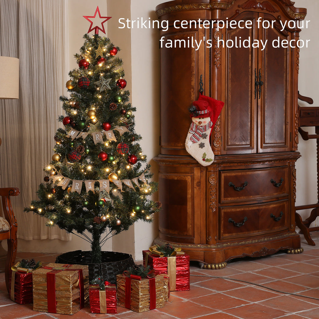 6ft Pre-Lit Xmas Tree with Decorations, Green, Red and Warm White