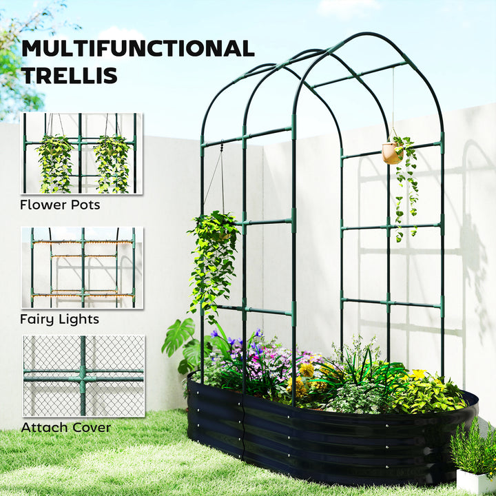 Galvanised Raised Garden Bed with Arched Trellis, 5 x 3 x 6ft Metal Ra