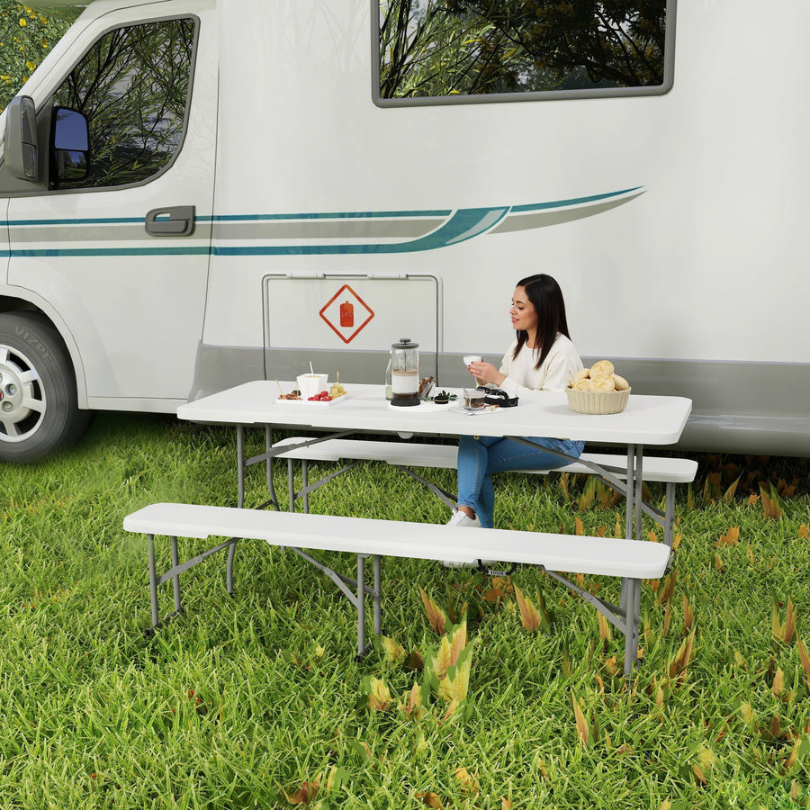 Three-Piece Folding Picnic Table and Bench Set - White