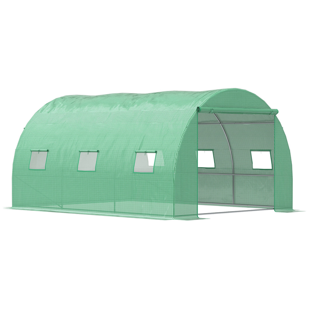 Walk-in Polytunnel Greenhouse, Outdoor Garden Tunnel Greenhouse Tent with Zipped Roll-Up Door and 6 Mesh Windows, 4 x 3M