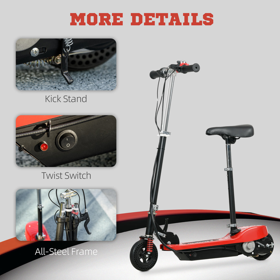 Steel Ride on Powered Scooter, Folding E-Scooter with Warning Bell, 15km/h Maximum Speed, for 6-14 Years Old, Red