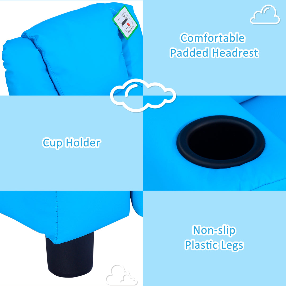 MCL Kids Recliner Chair, PU Leather with Adjustable Backrest, Footrest, Padded Headrest, Blue