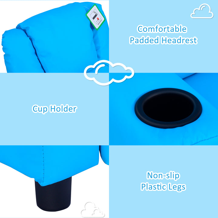 MCL Kids Recliner Chair, PU Leather with Adjustable Backrest, Footrest, Padded Headrest, Blue