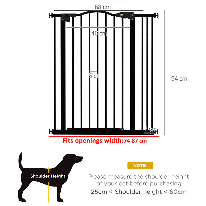 PawHut Safety Pet Gate, Metal Dog Fence, Adjustable 74-87cm, Foldable Design, Sleek Black | Aosom UK