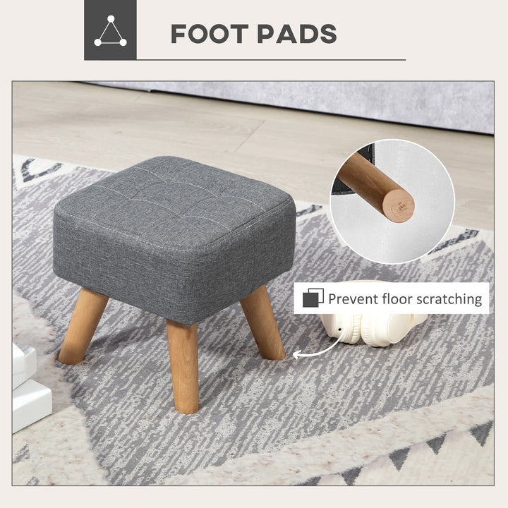 Linen-Look Square Padded Footstool - Grey