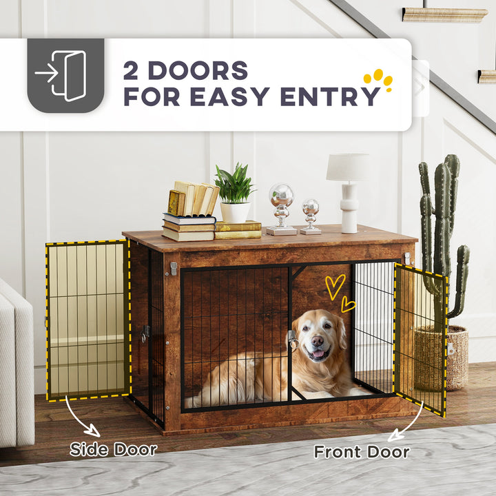 Dog Crate Furniture with Openable Top, Two Doors, for Large Dogs, Rustic Brown