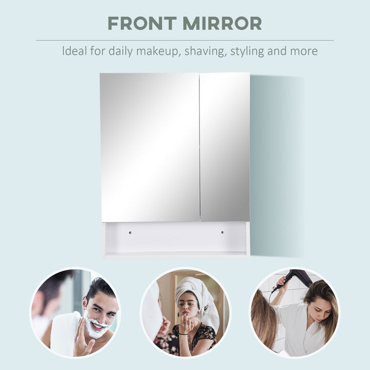 Bathroom Cabinet with Mirror, Wall Mounted Bathroom Mirror Cabinet with Adjustable Shelf, 2 Doors Storage Cupboard, White