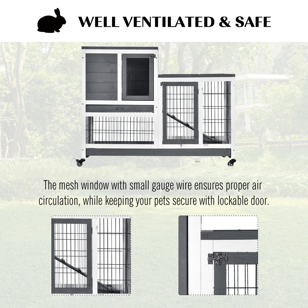 Small Animals 2-TierFir Wood Guinea Pigs Hutches Indoor Hutch Grey