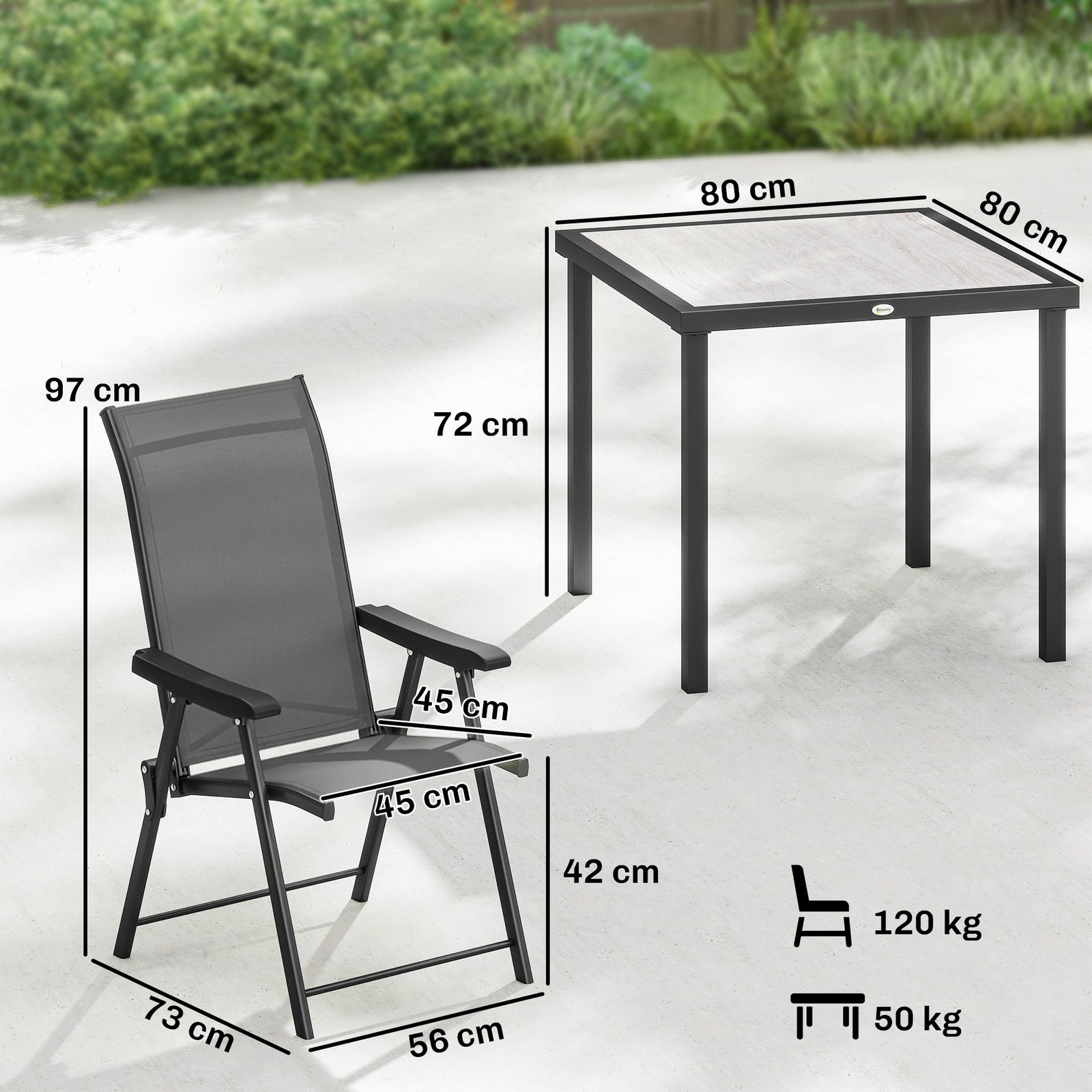 5 Pieces Outdoor Dining Set, Garden Dining Set for 4 with Square Table