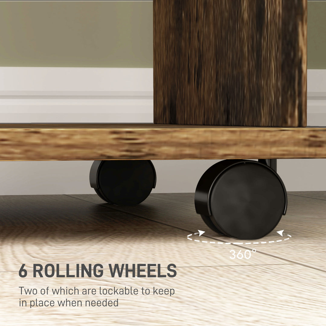 Open Wardrobe Double Mobile Storage Shelves Organizer W/6 Wheels-Rustic Brown
