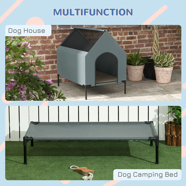 Dog House Outdoor Elevated Dog Bed with Removable Cover, Mesh Windows, Storage Bag, for S and M-Sized Dogs