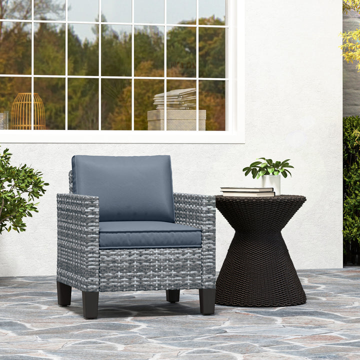 Single Rattan Armchair, with Cushions - Light Grey