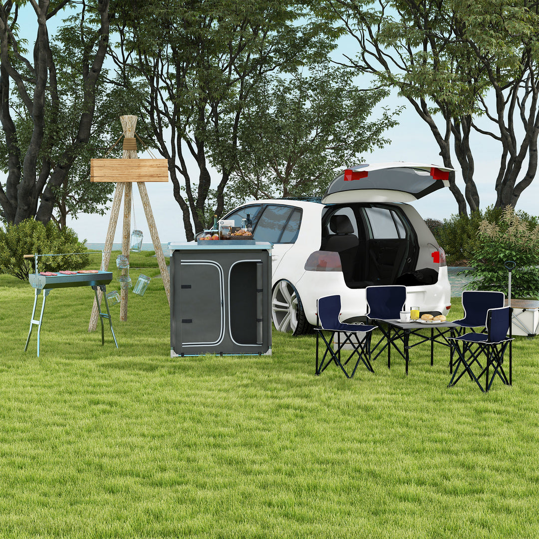 Aluminum Camping Cupboard, Camping Kitchen Station Cook Table with 3-Shelf, Storage Organiser for BBQ Party Picnic