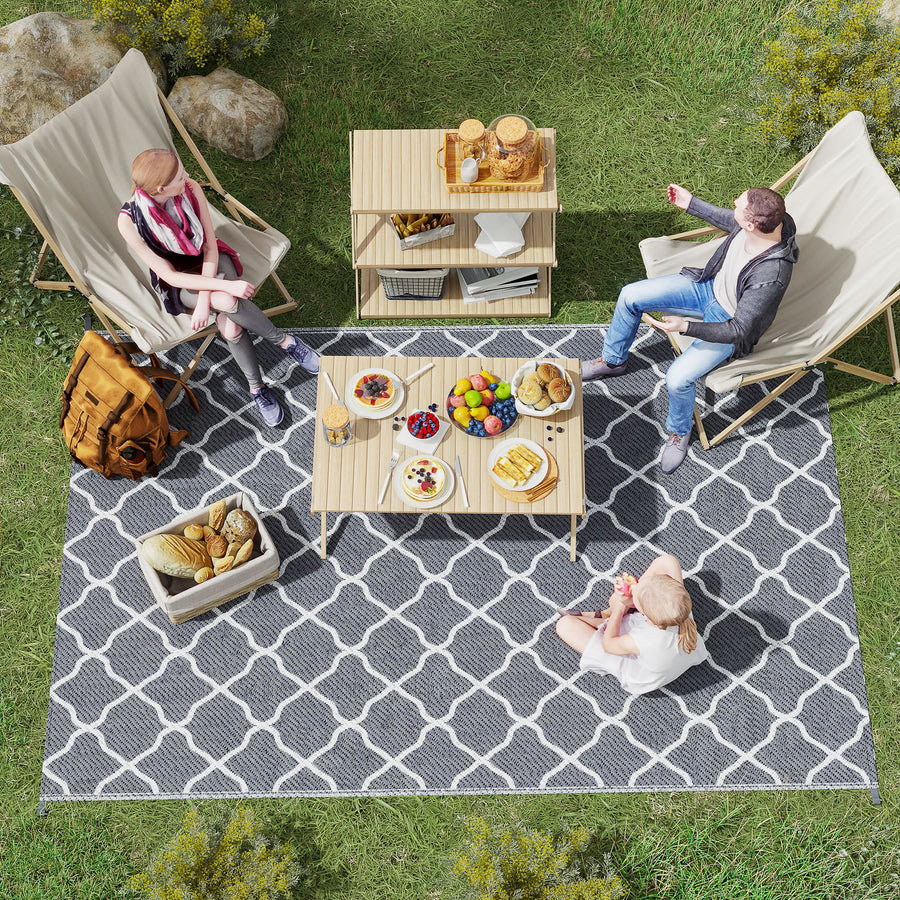 Reversible Outdoor Rug with Carry Bag, Waterproof Plastic Straw Mat for Garden, Deck, RV, Picnic, Beach, Camping, 182 x 274cm, Grey