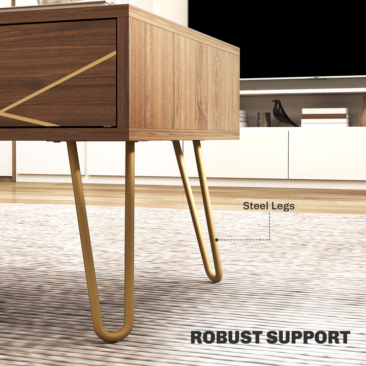Coffee Table with Storage, Living Room Table with Drawers, Rectangular Tea Table with Steel Base for Home, 100 x 50 x 41 cm, Brown