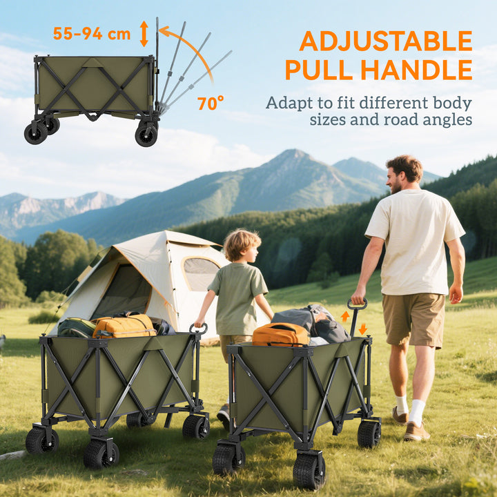 Folding Garden Trolley, Cargo Traile on Wheels, Collapsible Camping Trolley, Outdoor Utility Wagon with Steel Frame and Oxford Fabric, Green