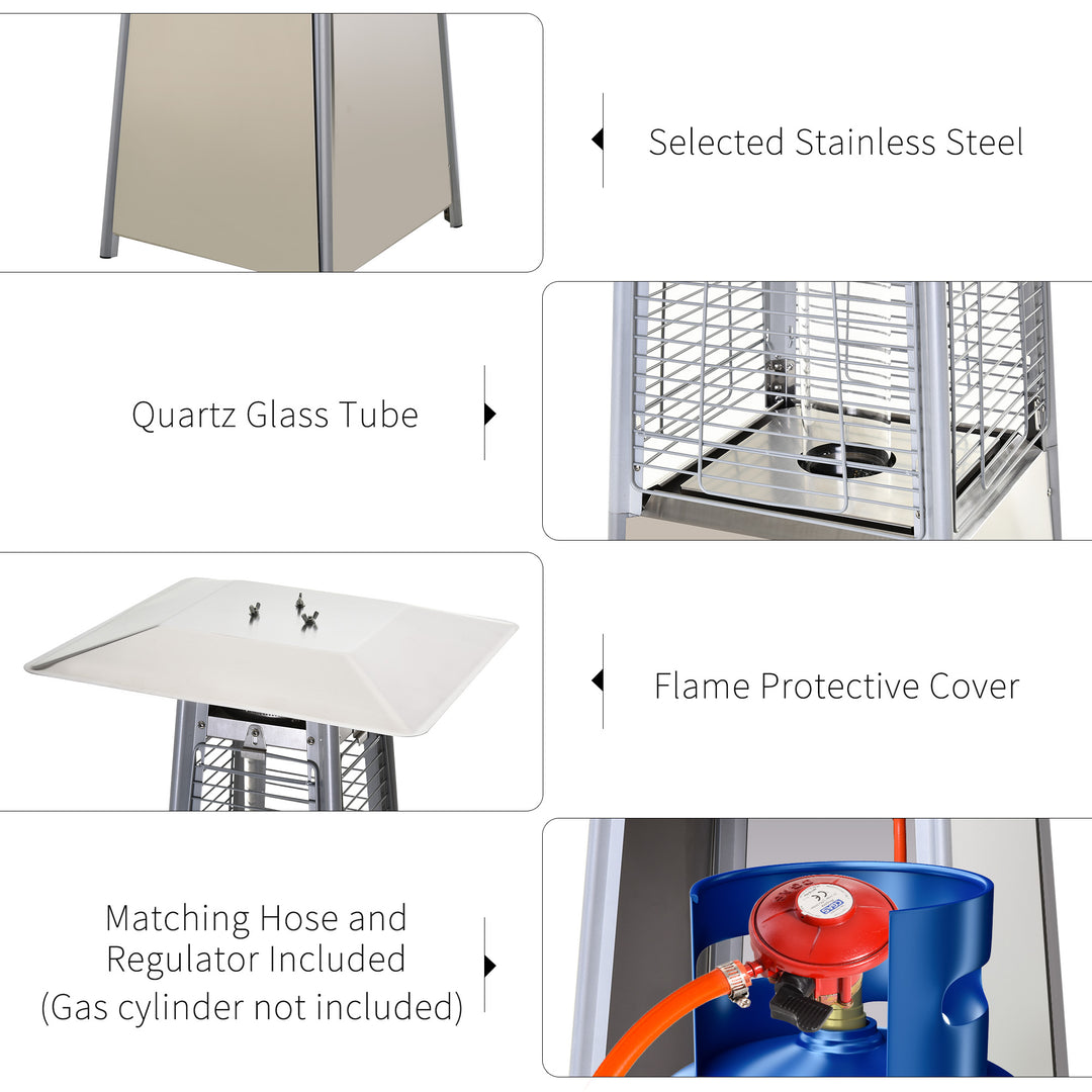 Stainless Steel Outdoor Garden Pyramid Patio Heater with Wheels and Rain Cover - Silver