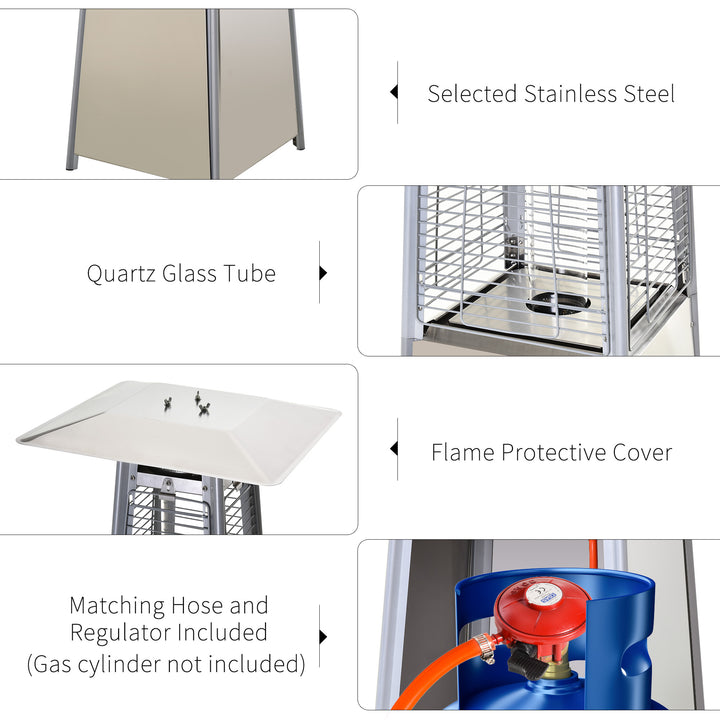 Stainless Steel Outdoor Garden Pyramid Patio Heater with Wheels and Rain Cover - Silver
