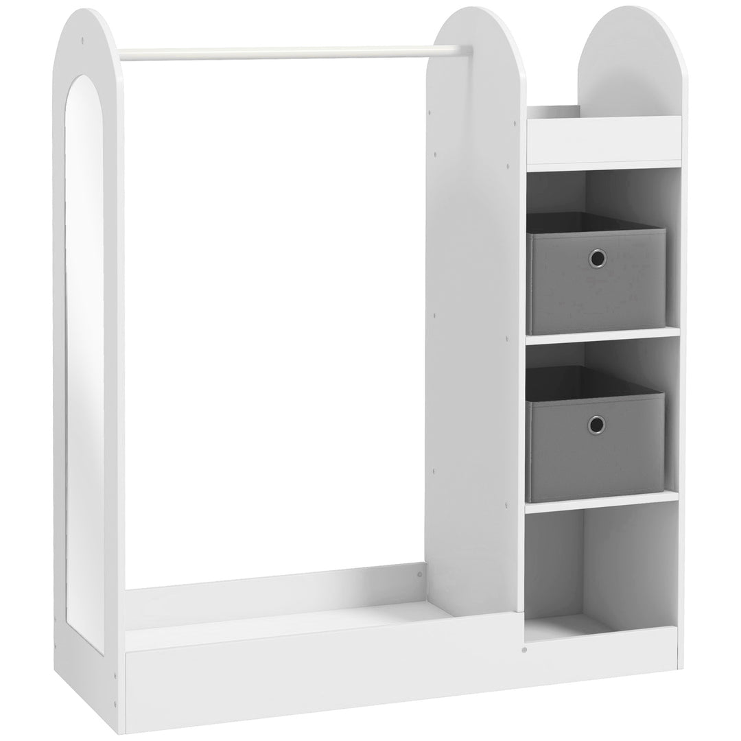 AIYAPLAY Kids Clothes Rail with Storage Shelf, Boxes, Mirror for Bedroom, Nursery, White