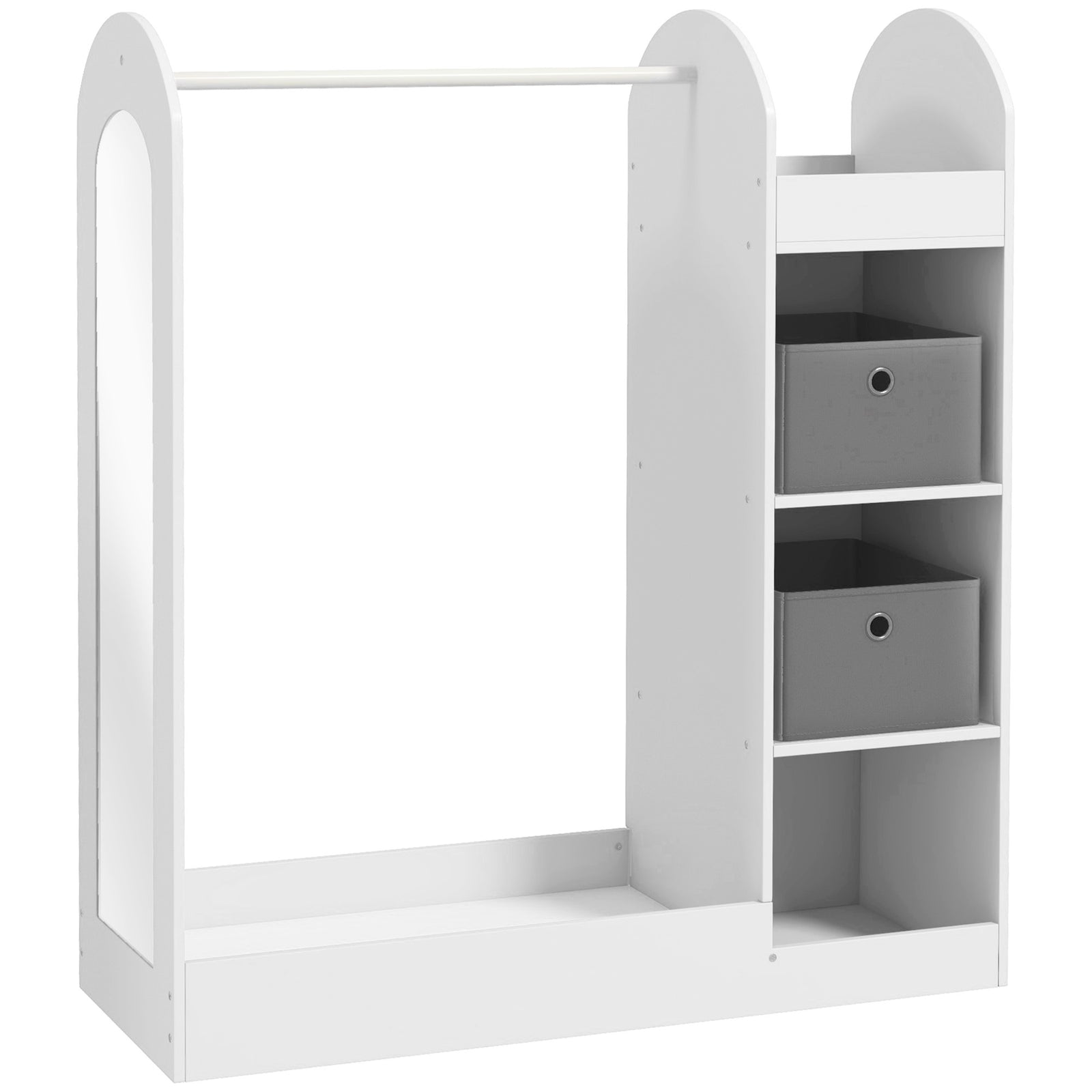 AIYAPLAY Kids Clothes Rail with Storage Shelf, Boxes, Mirror for Bedroom, Nursery, White