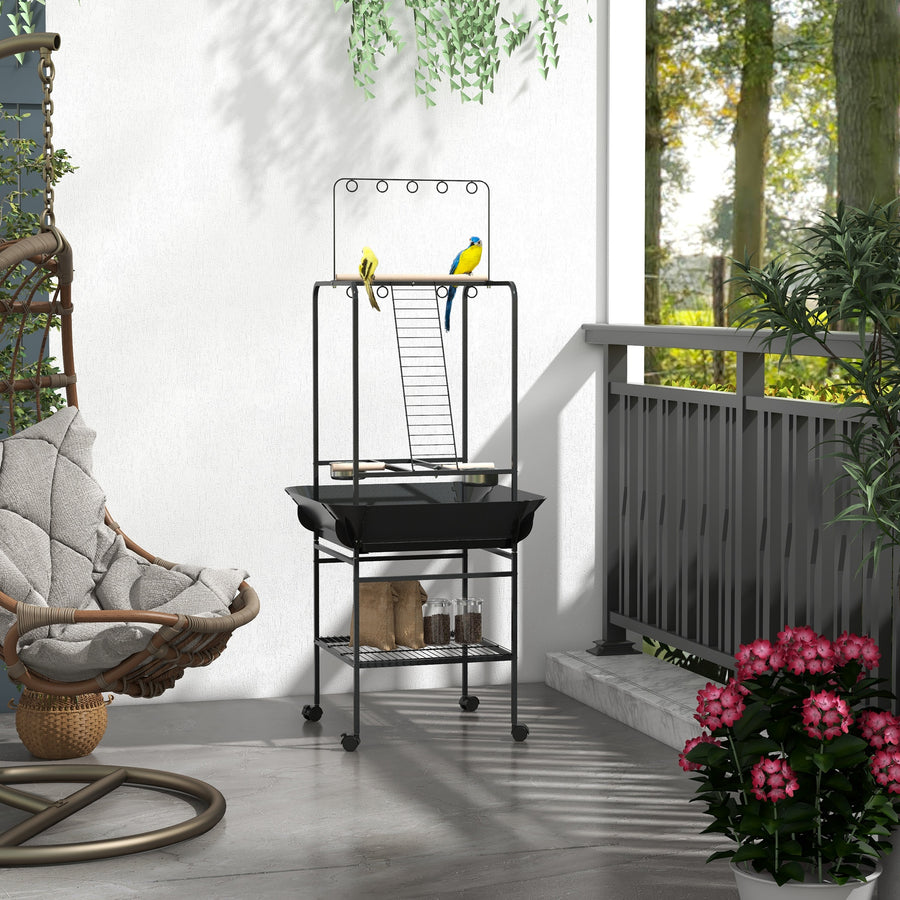 Steel Bird Table, Bird Feeder stand, with Perches, Stainless Steel Feed Bowls, Trays - Dark Grey