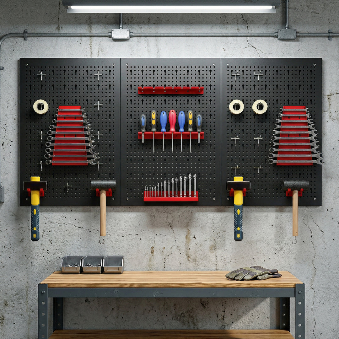 28 Pcs Wall-Mounted Pegboard with 3 Boards, Garage Tool Storage Unit B