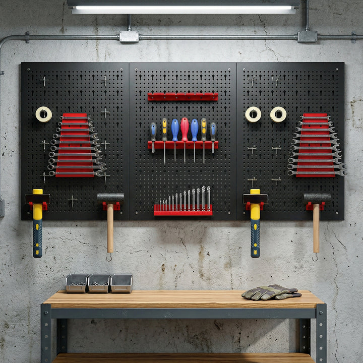 28 Pcs Wall-Mounted Pegboard with 3 Boards, Garage Tool Storage Unit B