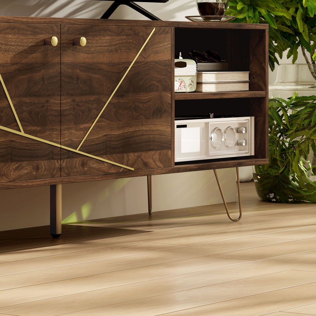 TV Stand Cabinet for up to 60 Inch TV, Modern 130cm TV Unit with Adjustable Shelves and Hairpin Legs, Double Door TV Cabinet for Living Room, Bedroom, Brown