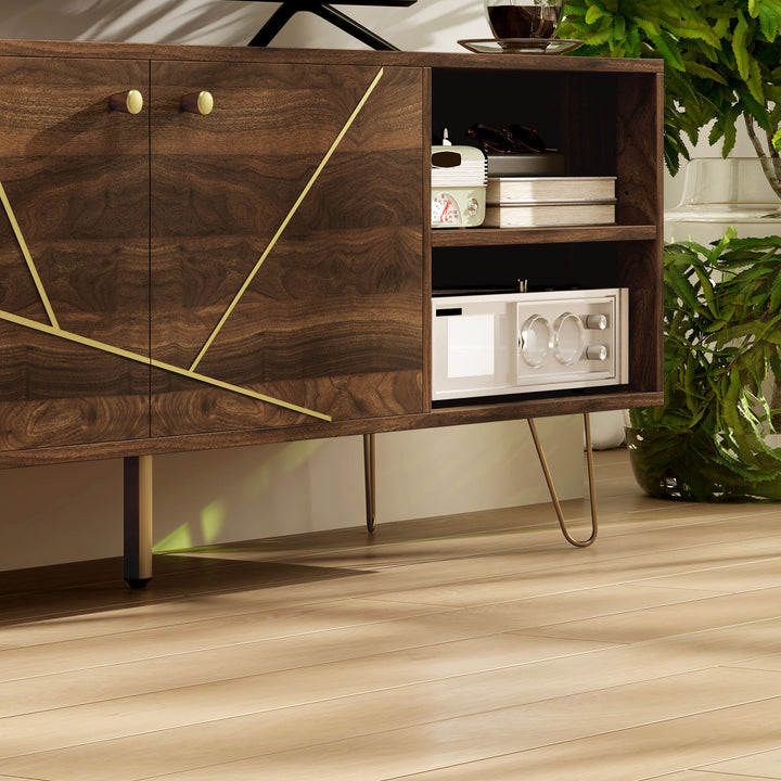 TV Stand Cabinet for up to 60 Inch TV, Modern 130cm TV Unit with Adjustable Shelves and Hairpin Legs, Double Door TV Cabinet for Living Room, Bedroom, Brown