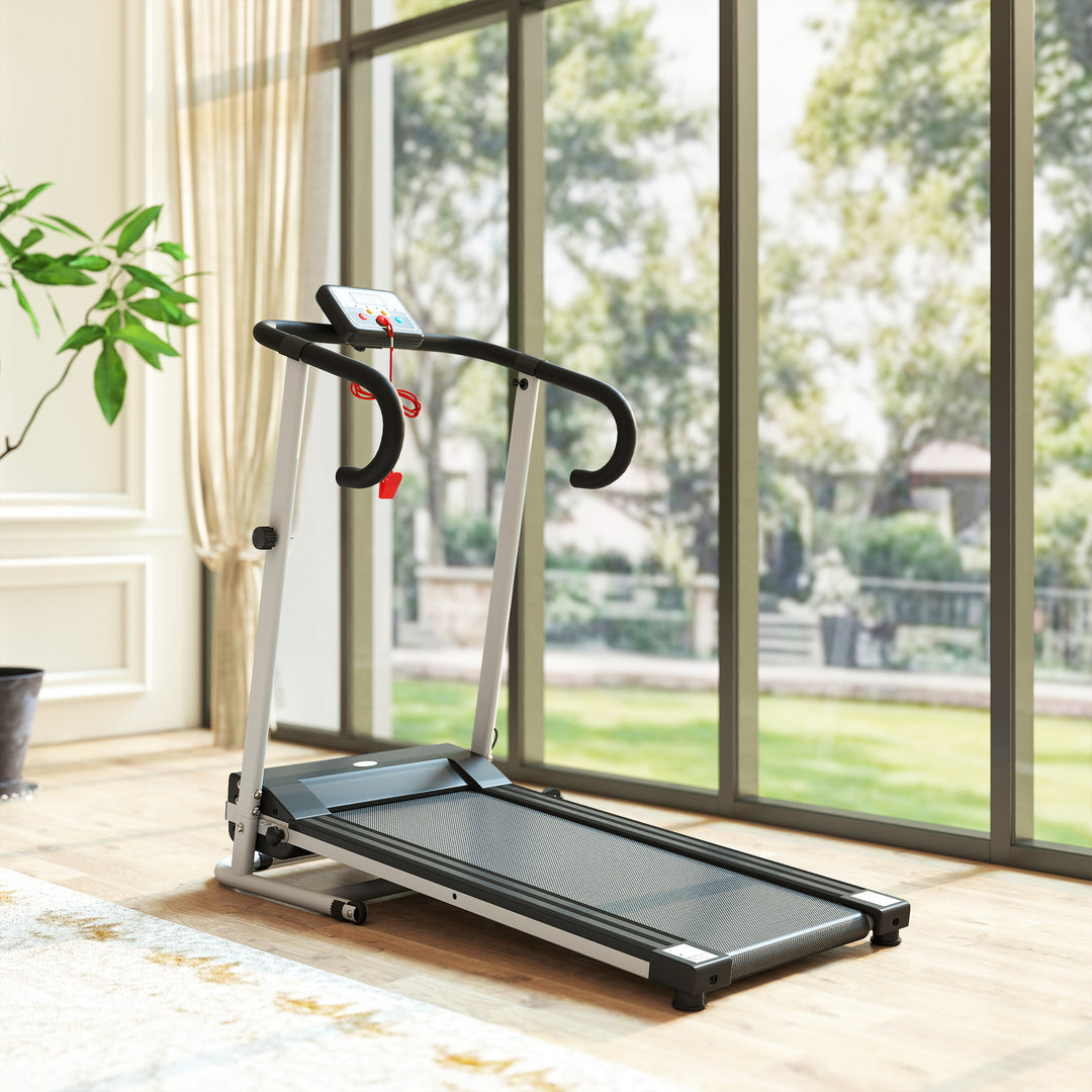 Folding Treadmill with Incline, Walking Pad Treadmill for Home, 1-10km/h Under Desk Running Machine with LCD Display and Wheels, No Assembly, Grey