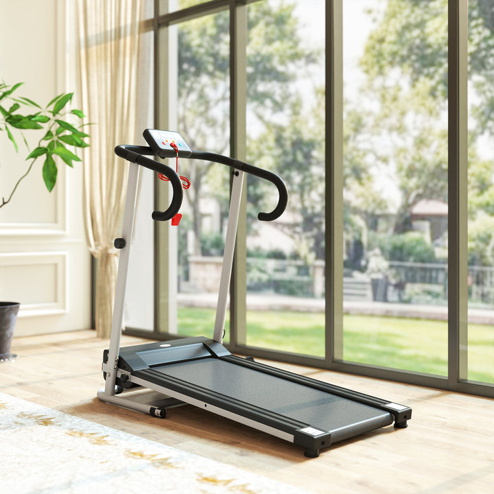 Folding Treadmill with Incline, Walking Pad Treadmill for Home, 1-10km/h Under Desk Running Machine with LCD Display and Wheels, No Assembly, Grey