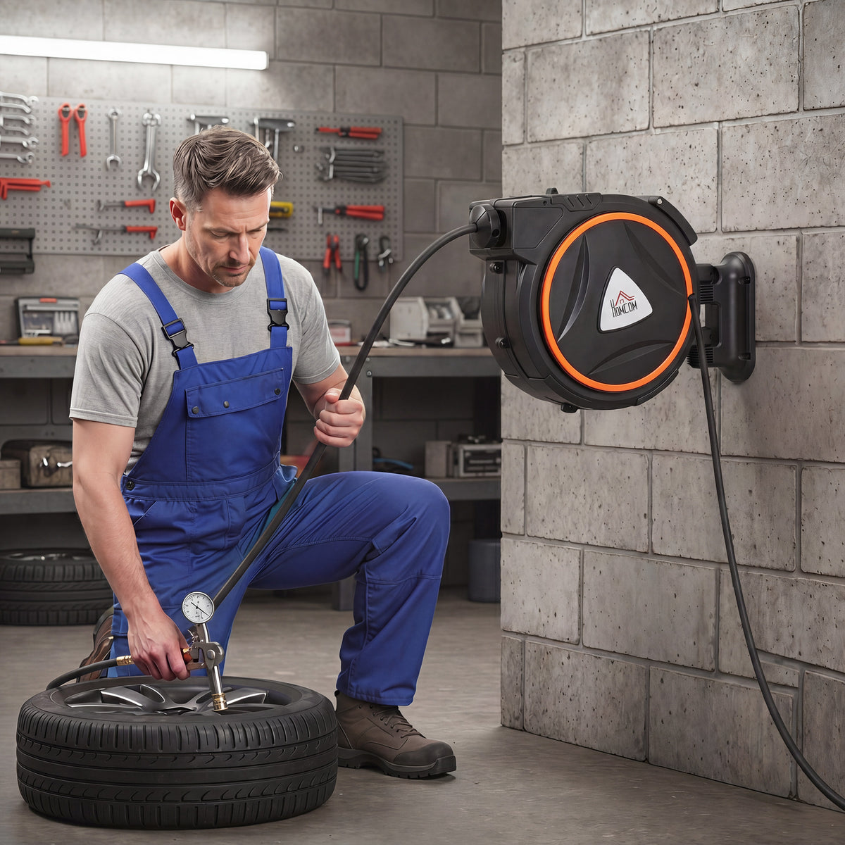 Auto Rewind Hose Reel, Retractable Air Hose Reel 15 m + 1.5 m, 150 Bar