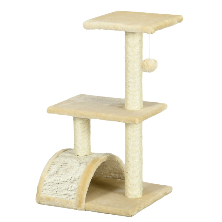 PawHut 72cm Cat Tree, Indoor Scratching Post with Pad, Sturdy and Comfortable, Cream White | Aosom UK