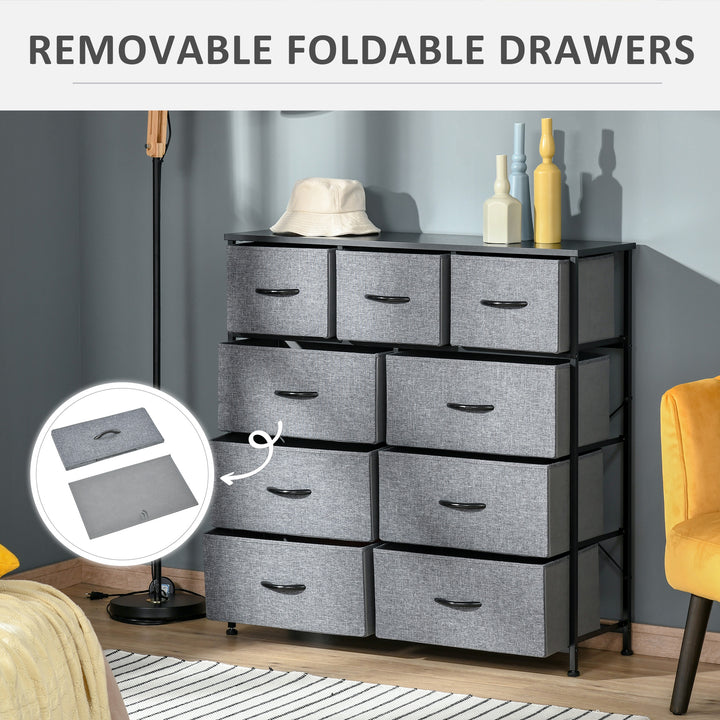 Nine Drawer Fabric Dresser - Grey