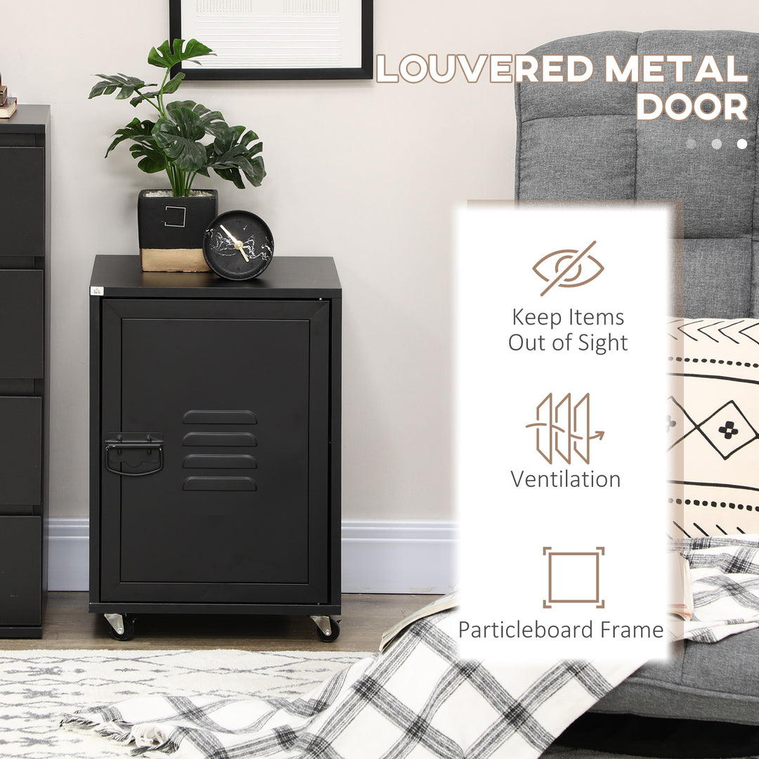 Rolling Metal Storage Locker Cabinet, Industrial Mobile Lockable Cabinet with Adjustable Shelf and Wheels for Home Office Living Room, Black