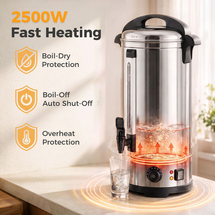 24L Catering Urn, 2500W Stainless Steel Hot Water Boiler Dispenser wit