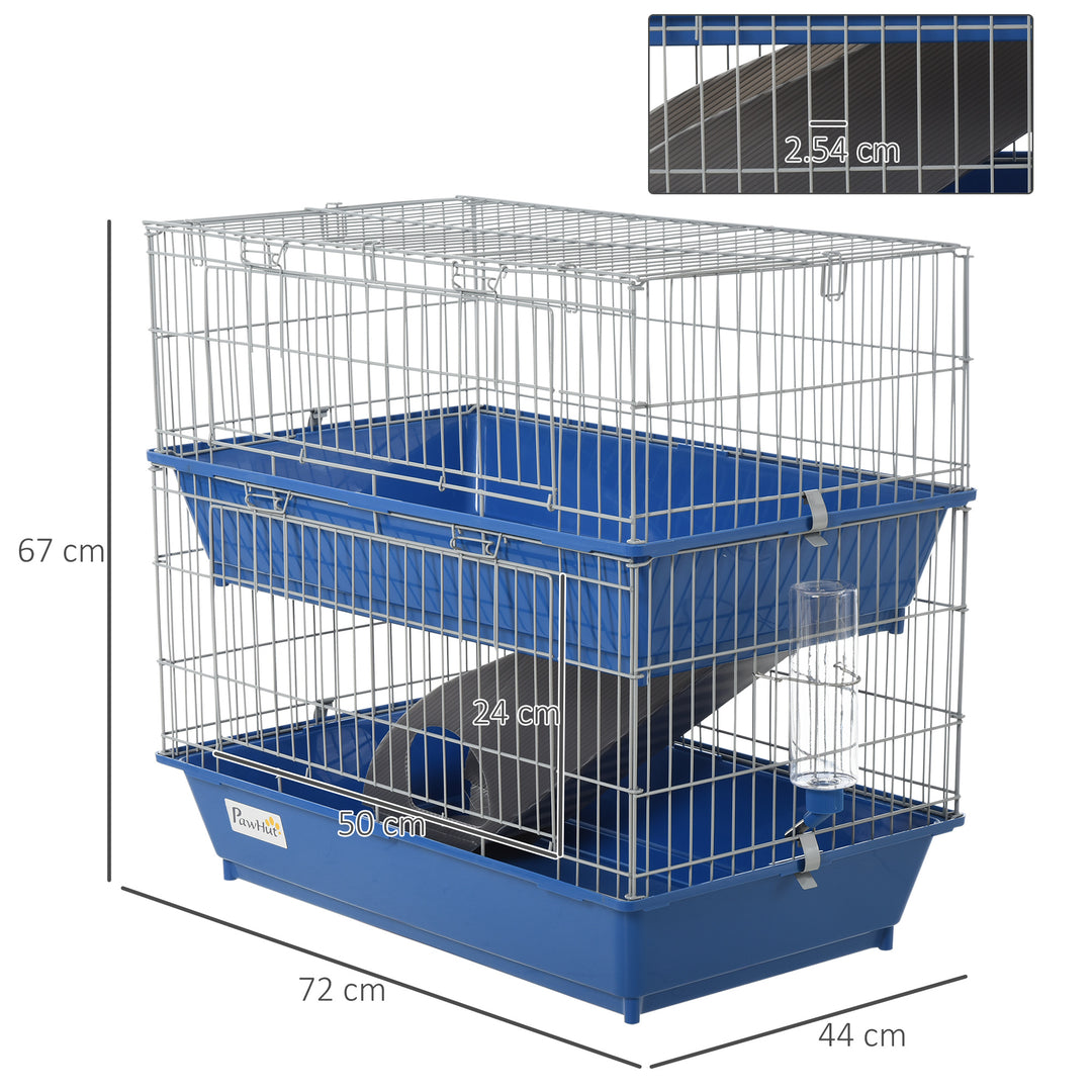 PawHut Small Animal Cage, Metal 2-Tier, Spacious, Secure, Easy Clean, Blue | Aosom UK