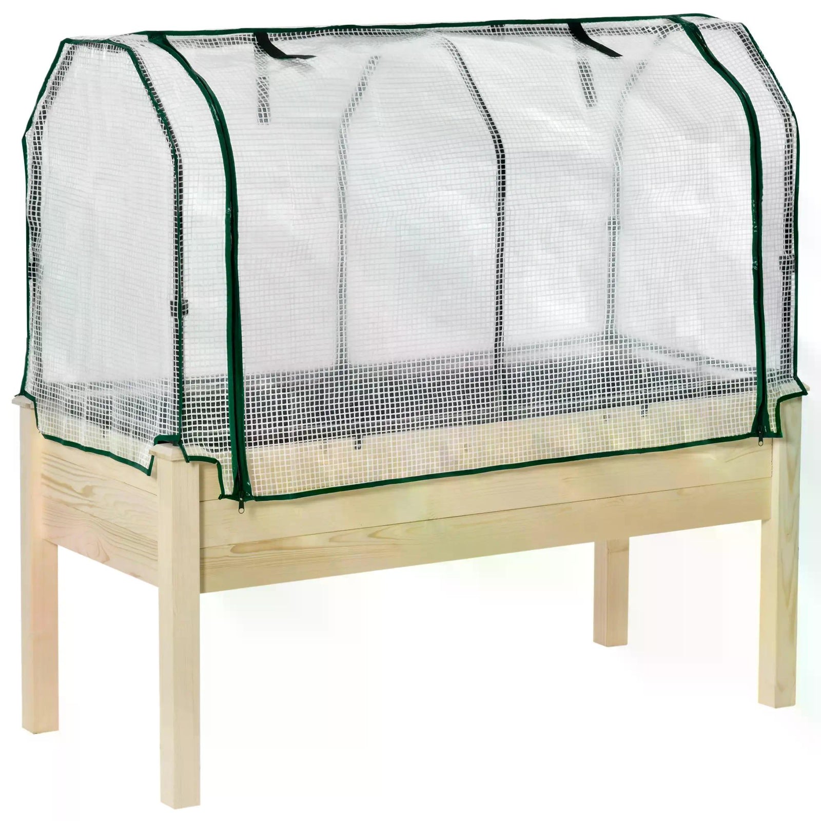 Raised Garden Bed Outdoor Elevated Wood Planter Box w/ PE Cover, Natural