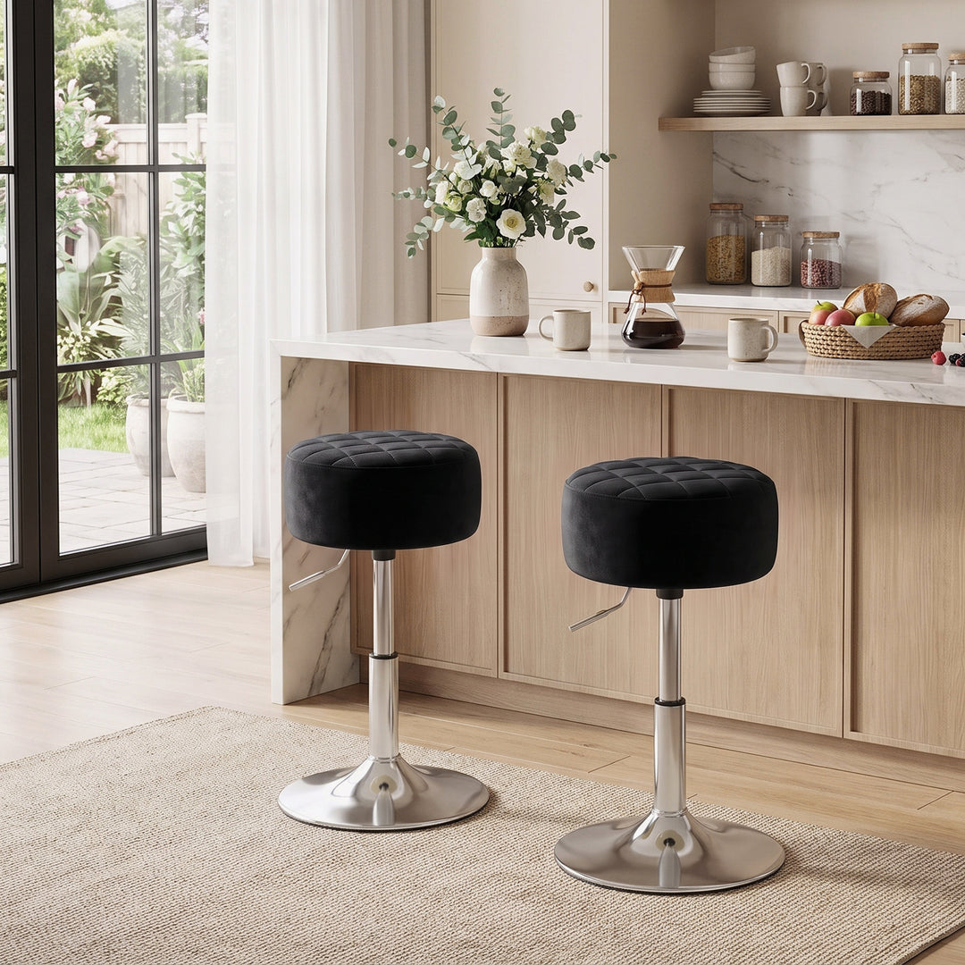 Bar Stool Adjustable Swivel Chair Velvet-Feel Seat 1 Piece, Black