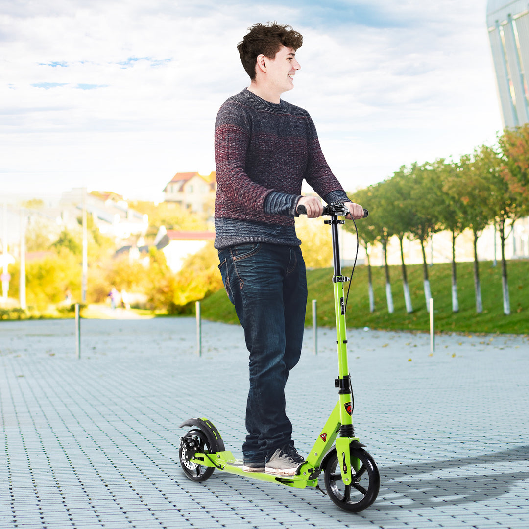 MCL Kick Scooter, Folding 2 Wheel Scooter for 14+ Teens Adults, with Dual Brake System, Dual Suspension, 230mm Big Wheels, 3 Adjustable Handlebar, up to 100KG, Green