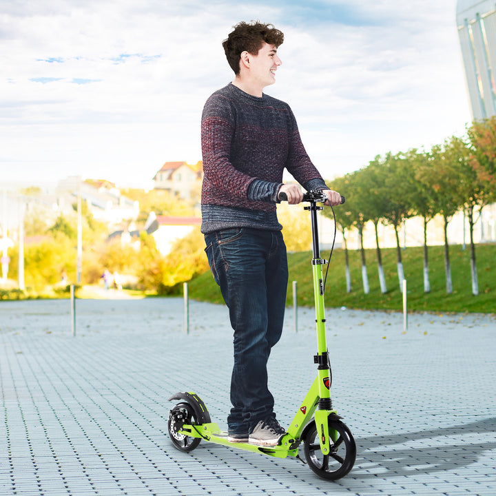 MCL Kick Scooter, Folding 2 Wheel Scooter for 14+ Teens Adults, with Dual Brake System, Dual Suspension, 230mm Big Wheels, 3 Adjustable Handlebar, up to 100KG, Green